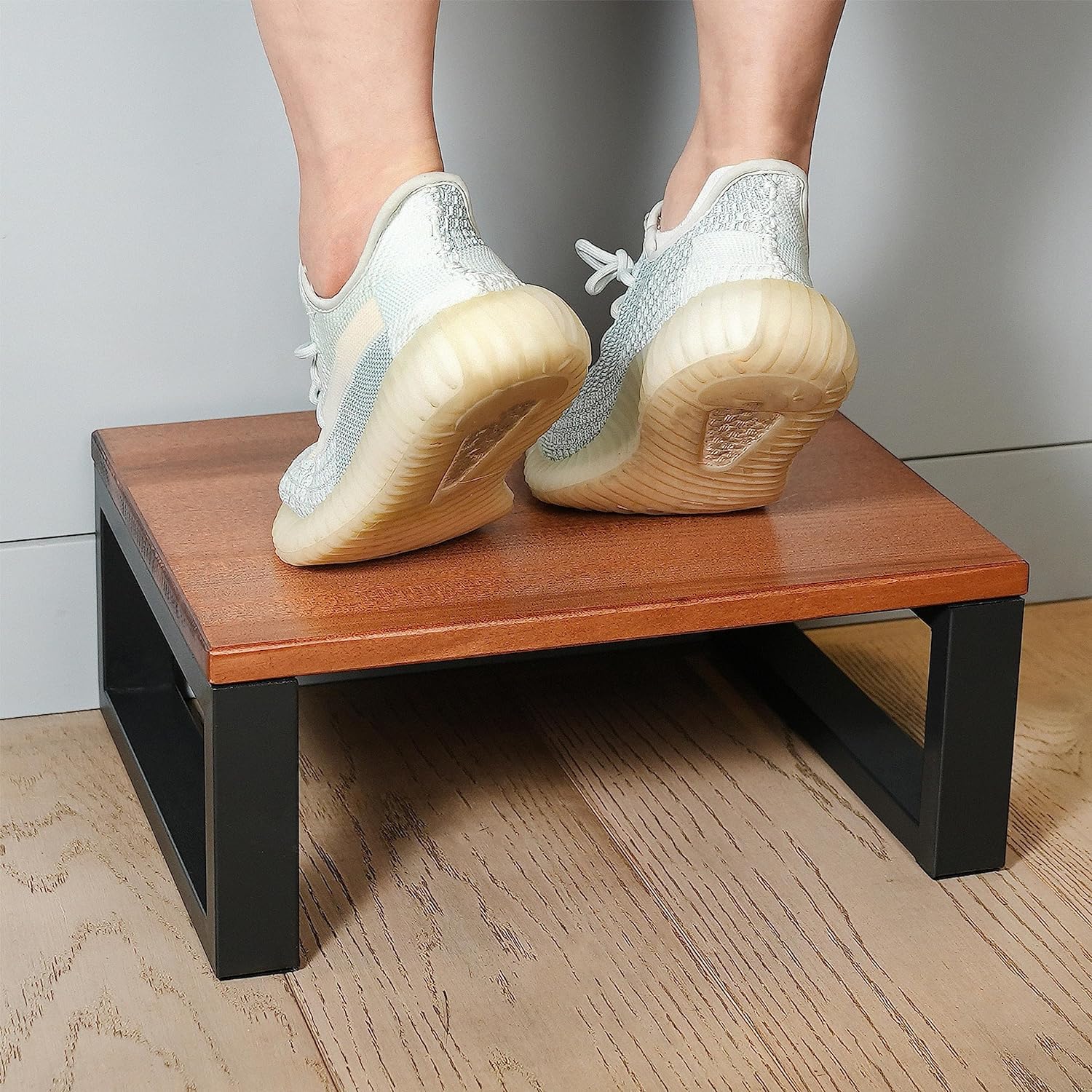 Solid Hardwood Step Stool for Toddler/Kids/Adult - Portable for Bedroom Bathroom (Brown+Black)