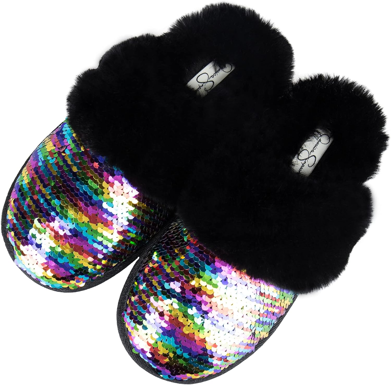Jessica Simpson womens Comfy Faux Fur House Slipper Scuff Memory Foam Slip on Anti-skid SoleSlipper - Image 5