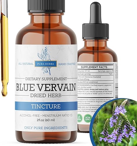Blue Vervain Herb Organic, tintura de verbena azul, sin alcohol, vegano, 2 onzas líquidas