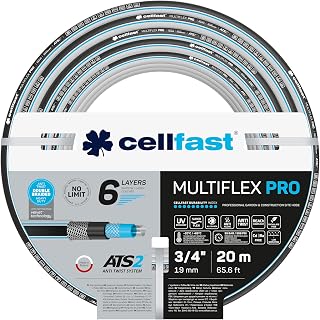 Cellfast Wąż Ogrodowy MULTIFLEX PRO, Wytrzymały, 6-Warstwowy, oplot trykotowy ATS2, Odporny na UV i Glony, Wolny od metali ciężkich, technologia velvet, 35 Bar, -20/+65°С temp. 3/4″, 20m