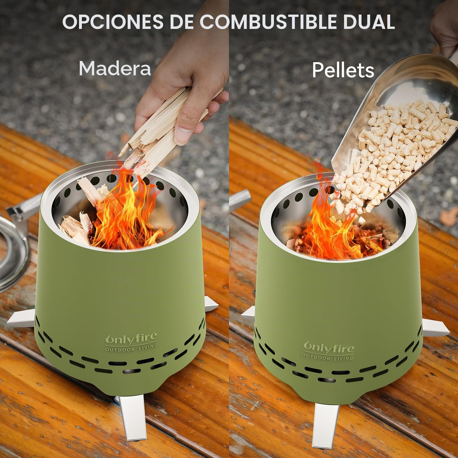Onlyfire 16,5 cm Brasero sin Humos de Mesa, Mini Brasero Portátil con Soporte para Macetas y Bolsa de Transporte, para Acampar Al Aire Libre Tailgating Patio Trasero, Acero Inoxidable, Verde