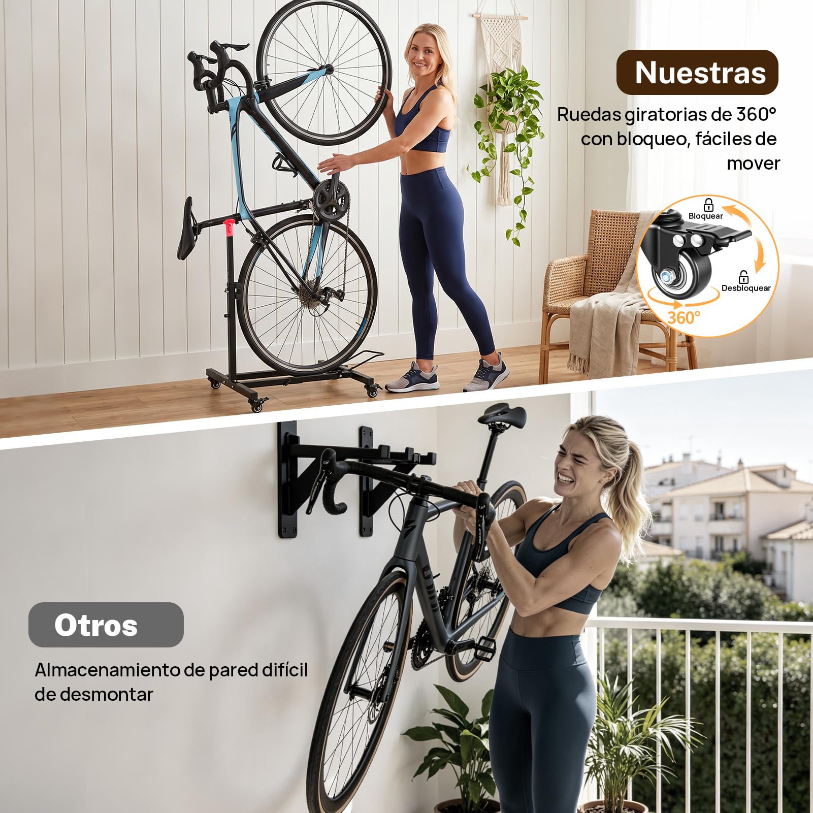Vertikaler Fahrradständer, Freistehender Indoor-Fahrradständer Aufrechter Fahrradbodenständer mit einstellbarer Höhe für Garage & Wohnung - für Mountainbikes 26"-27"，650c–700c Rennrad
