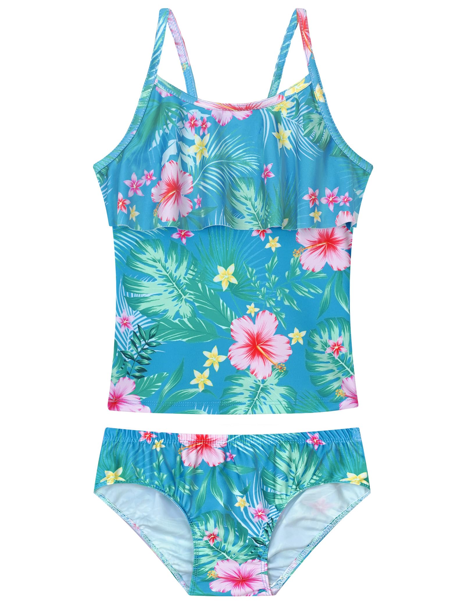 Girls Tankini Swimsuit 2-Piece Ruffle Bathing Suits UPF50+ Kids Beach Sport Swimwear Sets
