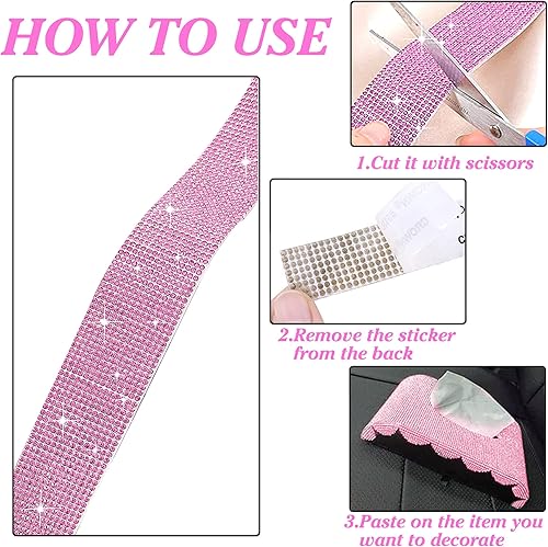 Miniatura 7 de Tiras autoadhesivas de diamantes de imitación de cristal morado claro, 7 filas de 4 yardas con diamantes de imitación de 0.079 pulgadas para