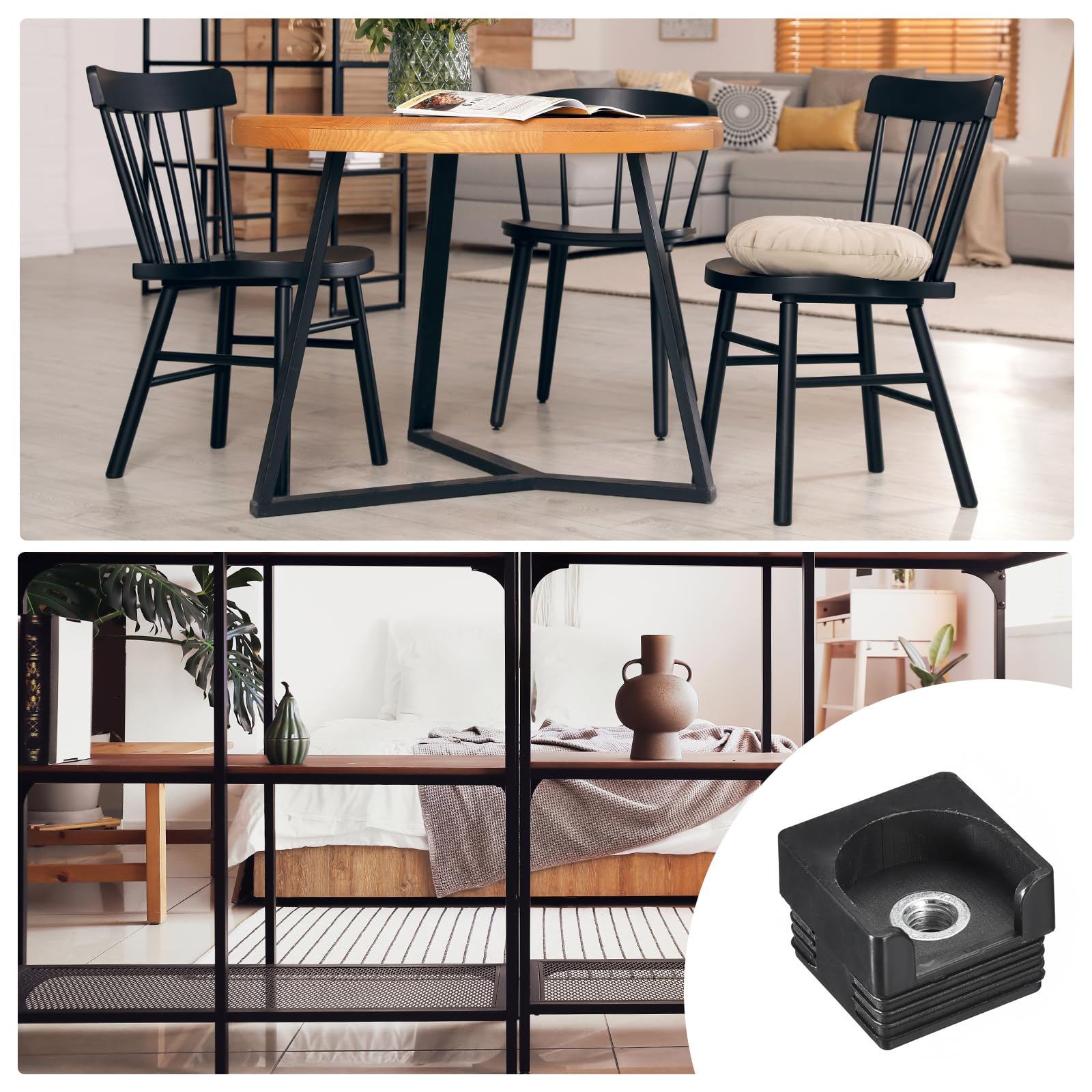 QUARKZMAN 36 stuks vierkante kunststof invoerdoppen, 0,51 inch x 0,51 inch buisafdekking met eindkap van zwarte kunststof voor 9-11 mm binnenmaat, metalen buizen, poten voor meubelstoelen