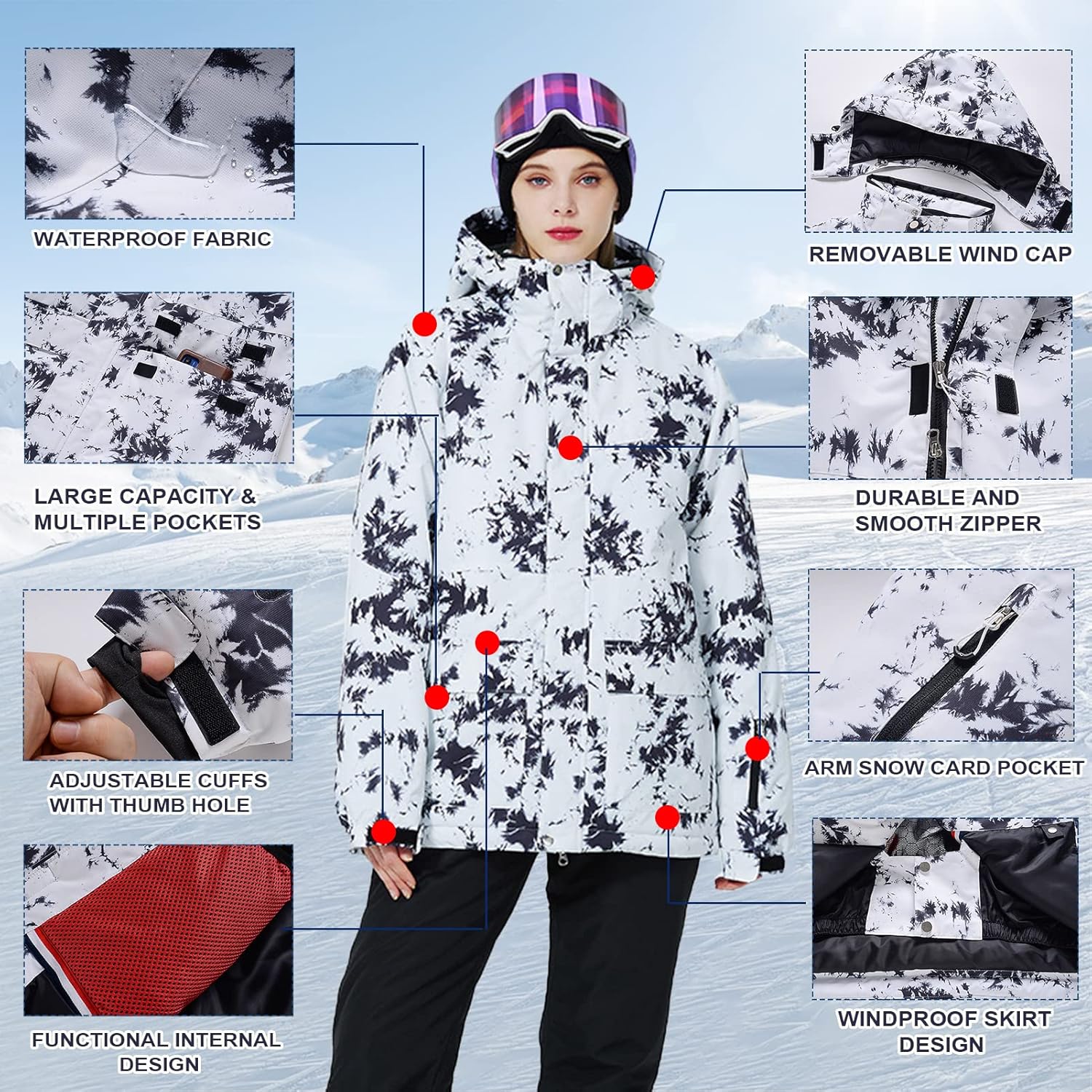 WOWULOVELY Women's Winter Skisuit Waterproof Windproof Ski Jacket and Pants Insulated Snowsuit Snowboarding Coat - Image 2