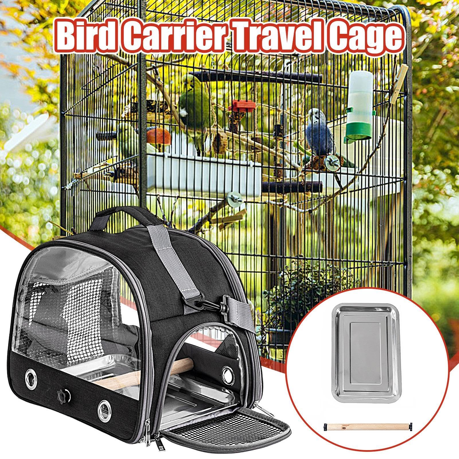 Jaula de viaje para pájaros, bolsa de transporte para pájaros con correa para el hombro, transportador portátil para animales pequeños, 13 x 9.4 x 10.25 pulgadas, ideal para periquitos, periquitos,