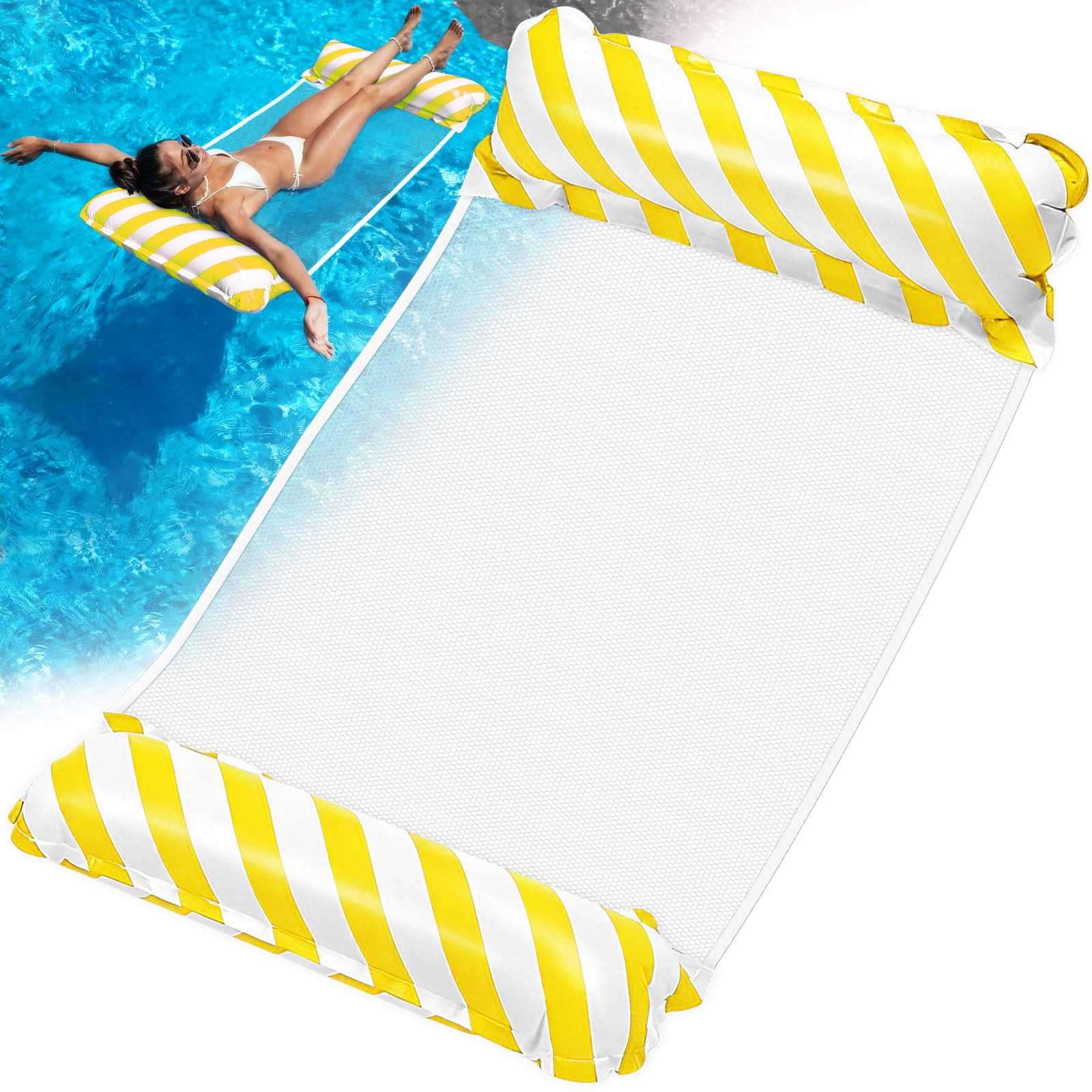 Inflatable Pool Hammock, Inflatable Floating Hammock Chair, 4 IN 1Multi-Purpose Swimming Pool Floats Lounger/Water Floating Chair Bed for Adults Kids-Yellow โ image 1