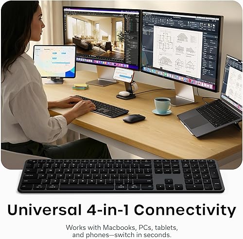 Miniatura 2 de Satechi Teclado inalámbrico Slim EX3, teclado de tamaño completo con teclado numérico, Bluetooth multidispositivo, conexión de 2.4 GHz para macOS,