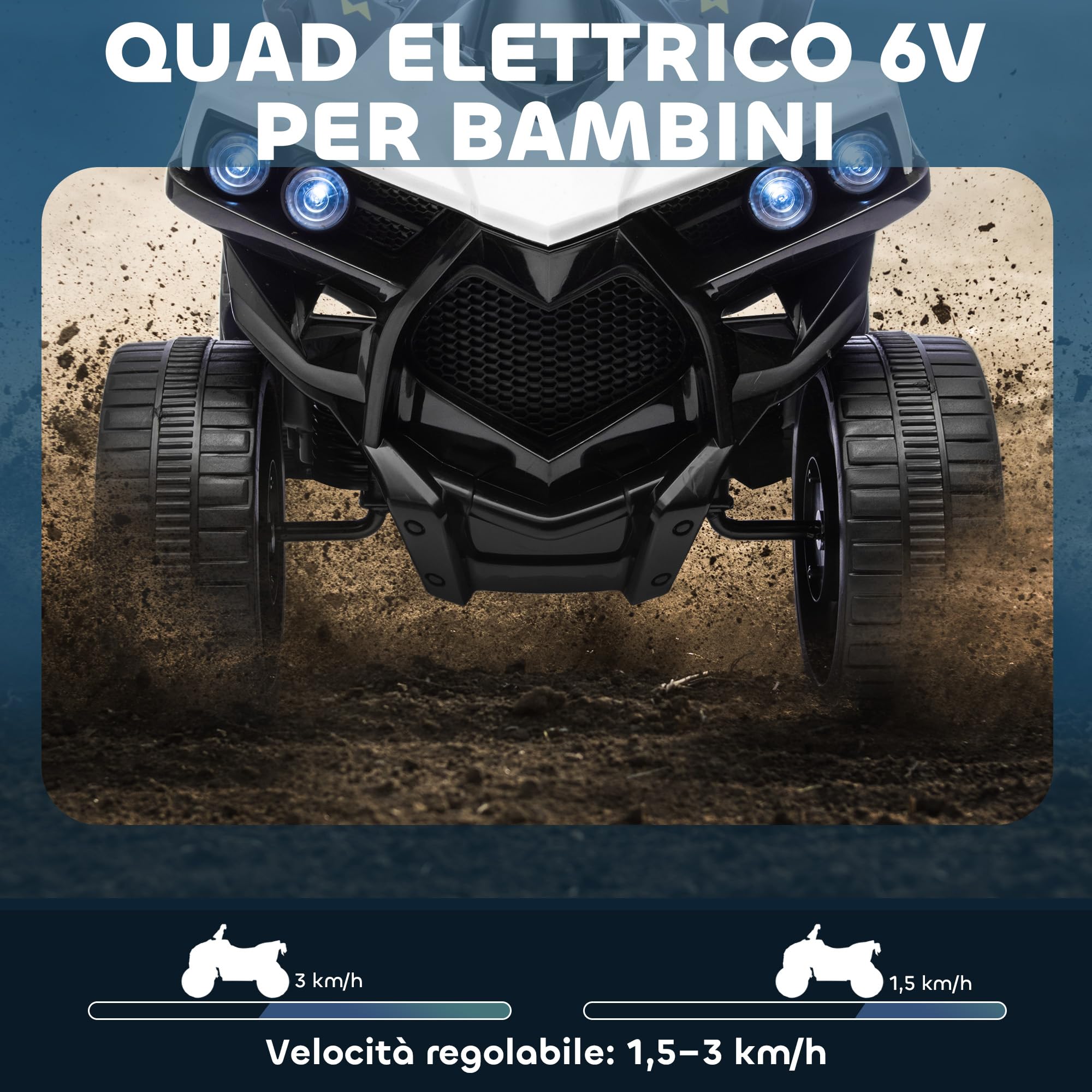 AIYAPLAY Quad Elettrico per Bambini ATV con Batteria Ricaricabile 6V, Moto per Bambini con Fari LED e Musica, per Interni ed Esterni, Età 37-72 Mesi, Bianco