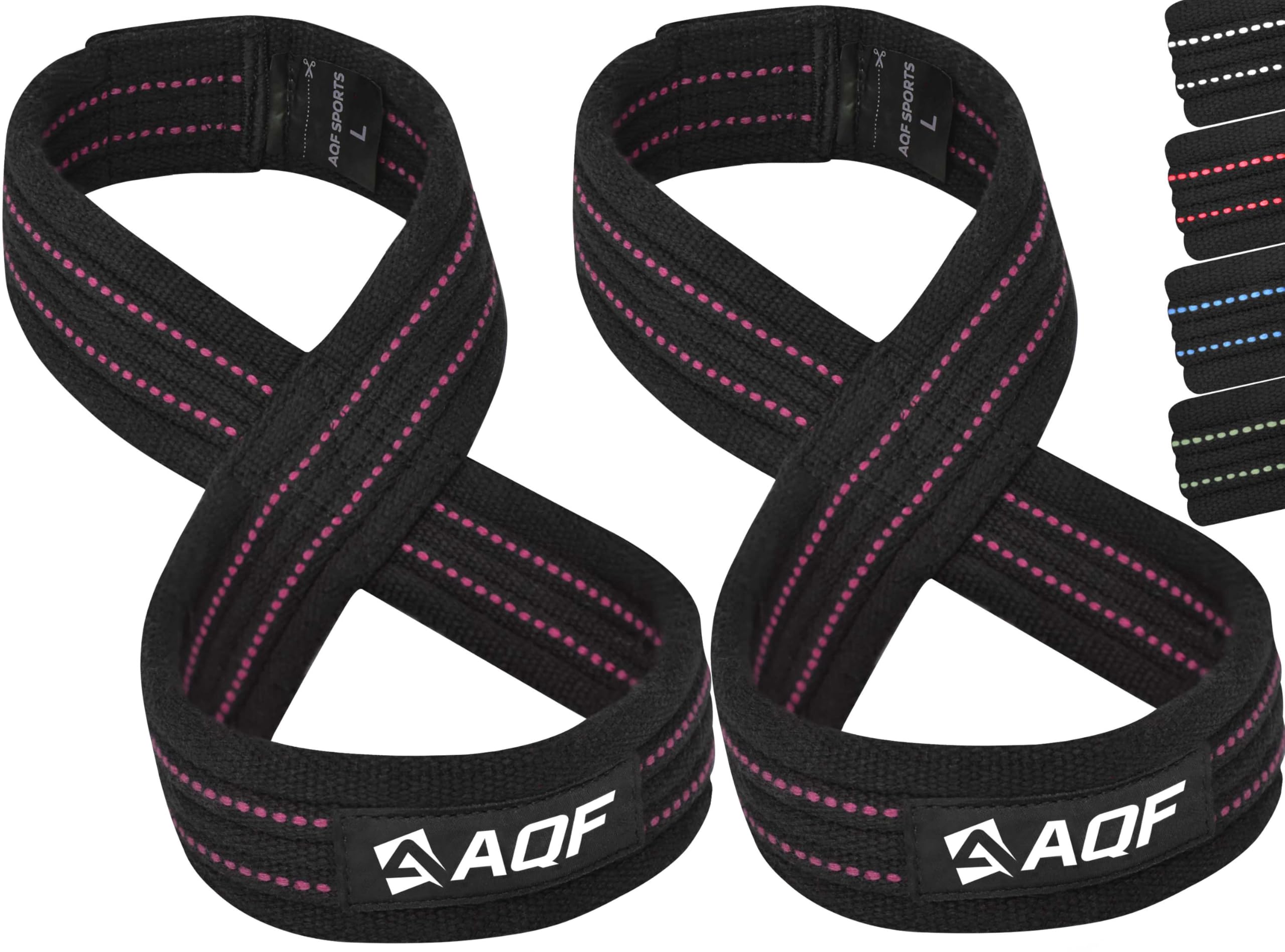 AQF Figure 8 Lifting Straps, Anti Slip Gym Wrist Supports for gym, Powerlifting, Weightlifting, Deadlifting, Heavy Duty Gym Straps, Ideal Lifting Straps for Strength Training (Black & Pink, M)