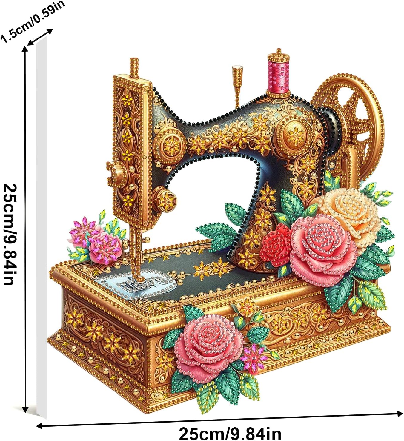 Gold Sewing Machine DIY Special Shape Drill Art Kits with Frame 25x25cm Dots Paintings Picture Arts Craft for Adults Beginners Home Decor (Unknown)