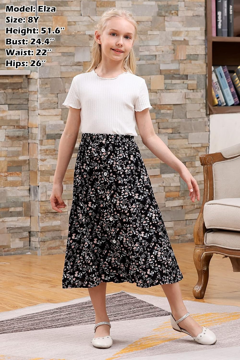 GORLYA Girls A-Line Elastic High Waist Pleated Swing Maxi Skirt with Pockets for 4-14T - Image 5