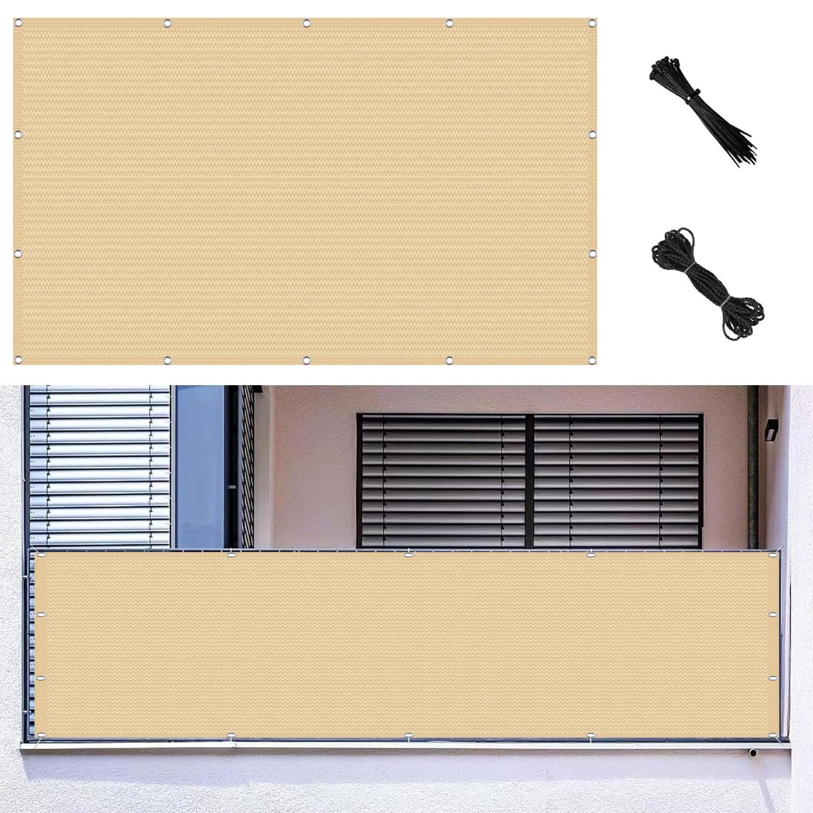 Giardino Balcone per Protezione 140 x 980 cm per Privacy Permeabile All'Aria e All'Acqua Leggermente Trasparente Telo Frangivento per Balconi Recinzione Copertura, per Balcone, Giallo sabbia
