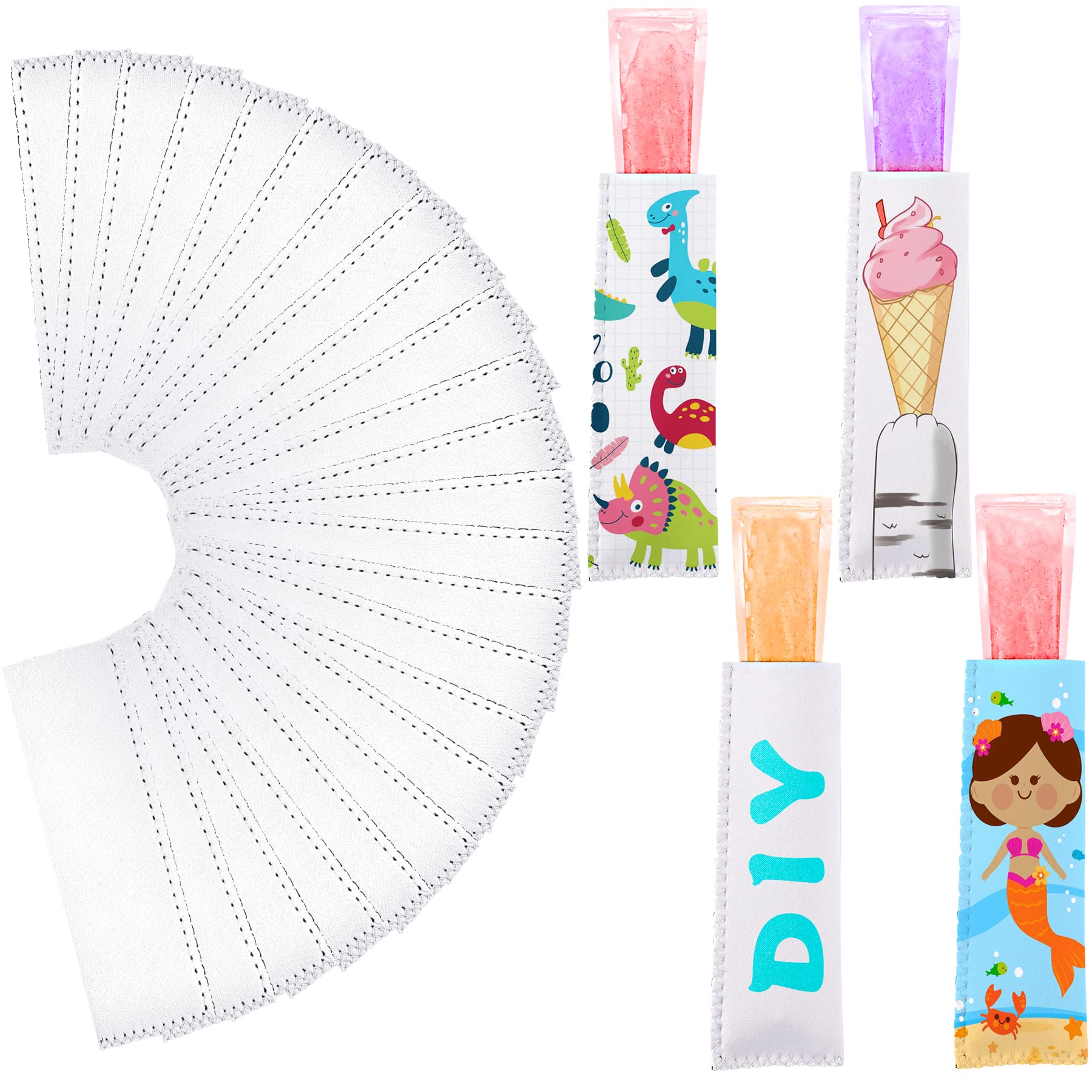 JANYUN 24 Pack Sublimation Blanks White Ice Pop Sleeves Neoprene Freezer Popsicle Covers Holders Bags for Kids Party Supplies (White)