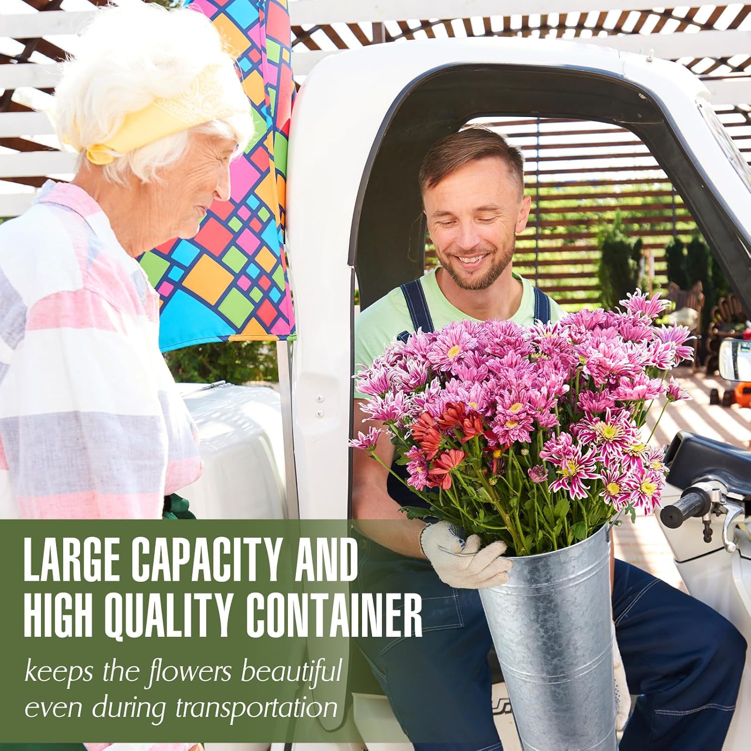 Chumia 3 Pcs 17.7" Wedding Galvanized Flower Bucket for Flower Bar Farmhouse French Bucket Vase with Handles for Dried Floral Table Arrangements Vintage Home(Silver)