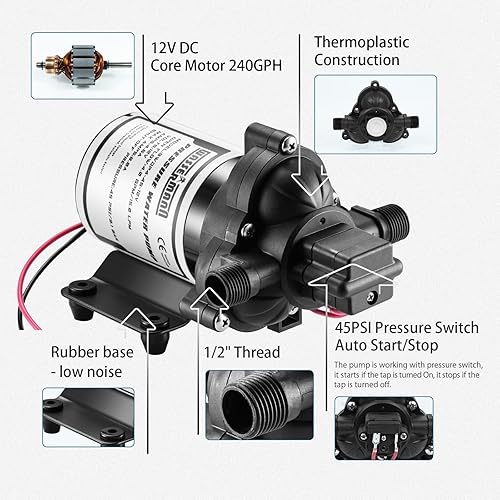Miniatura 12 de WASSERMANN Bomba de agua RV de 12 voltios CC 3.0GPM 55PSI, repuesto para 4008-101-A65, bomba de agua autocebante de diafragma con interruptor