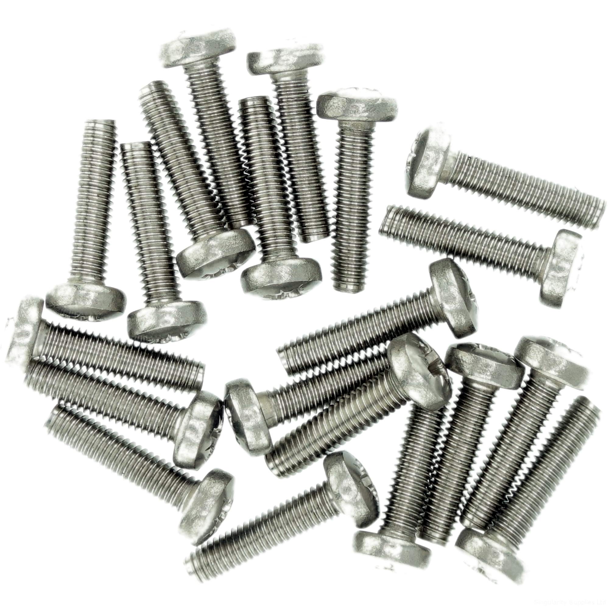 Singularity Supplies M6 (6Mm X 16Mm) Pozi Pan Thread Rolling Screw - Stainless Steel (A2) (Pack Of 20)