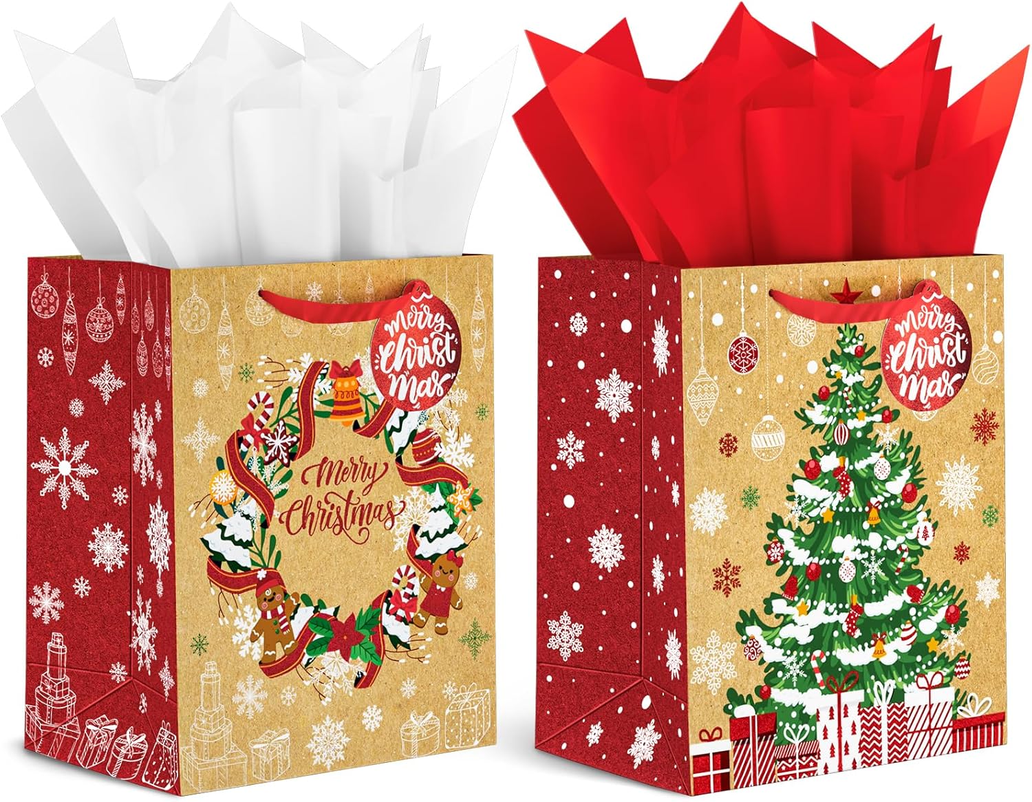 LOKIPA Christmas Kraft Paper Gift Boxes,24 Christmas Party Treat Goody Candy Bag For Xmas Party - View #4