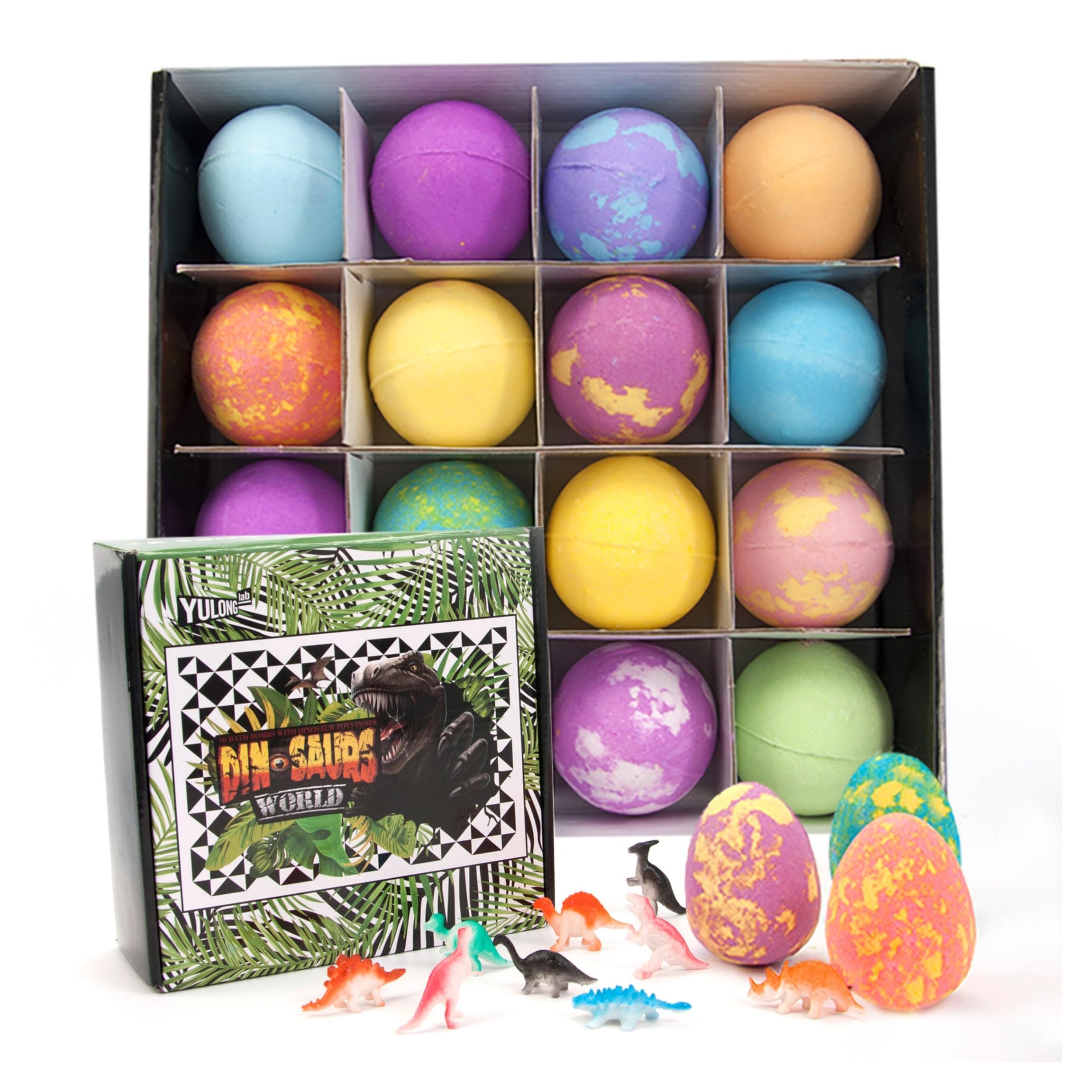 RefeNG 16PCS Bath Bombs for Kids with Surprise Inside - 16 Colorful Dinosaur Bath Bombs with Toys Inside, Organic Bubble Bath Fizzies, Gift for Kids, Girls, Boys