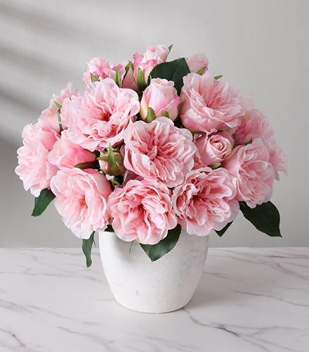 florisso Light Pink Rose Artificial Flowers - 13 Branches Faux Roses | for Vase Decor, Wedding Centerpieces & Living Room Accents (Silk Artificial Roses)