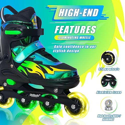 Miniatura 4 de Nattork Patines en línea ajustables para niños y adultos, para interiores y exteriores, con 8 ruedas iluminadas para niños y niñas de 4 a 16 años,