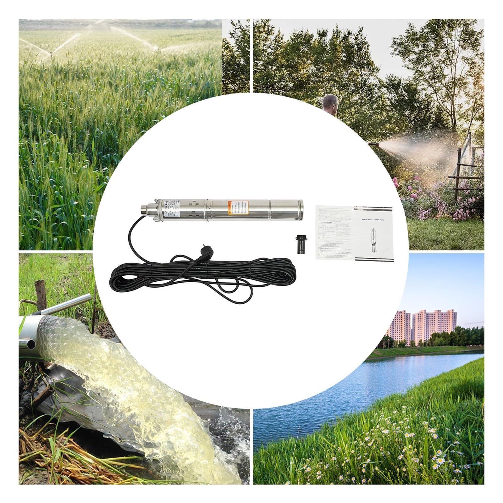 Pompa Sommergibile For Pozzi Profondi Da 250 W, A Vite Compatibile Con Sabbia, Giardino In Acciaio Inossidabile For La Fornitura Di Acqua Drenaggio Ad Alta Efficienza