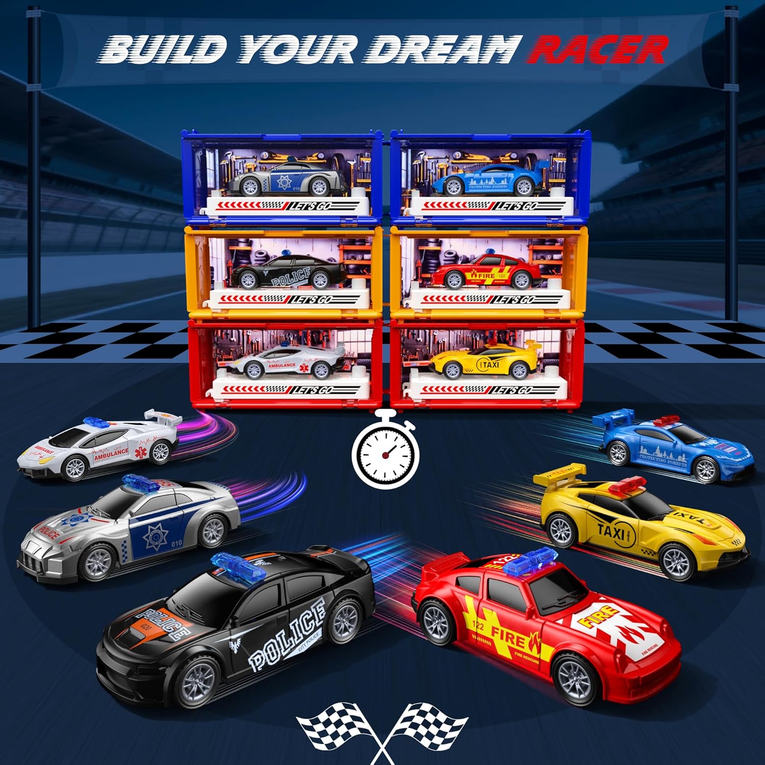 6 Pack Pull Back Race Cars Toy Set, Friction Powered Launching Cars for Kids Ages 3+, Mini Die-Cast Toy Cars Bulk for Toddlers 2-4, Small Toy Cars with Race Track Playmat, Party Favors, Birthday Gifts