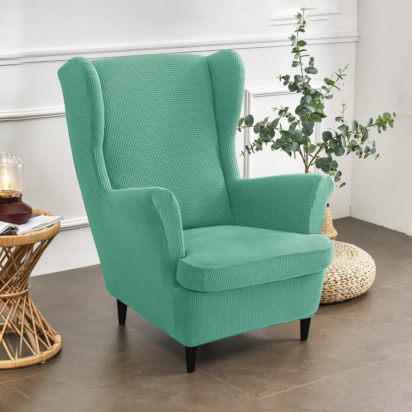 Bocguy Wingback Chair Covers – 2-Piece Stretch Wing Chair Cushion Sofa Slipcover, Removable Velvet Wing Back Armchair Furniture Protector for Living Room, Bedroom, and Hotel