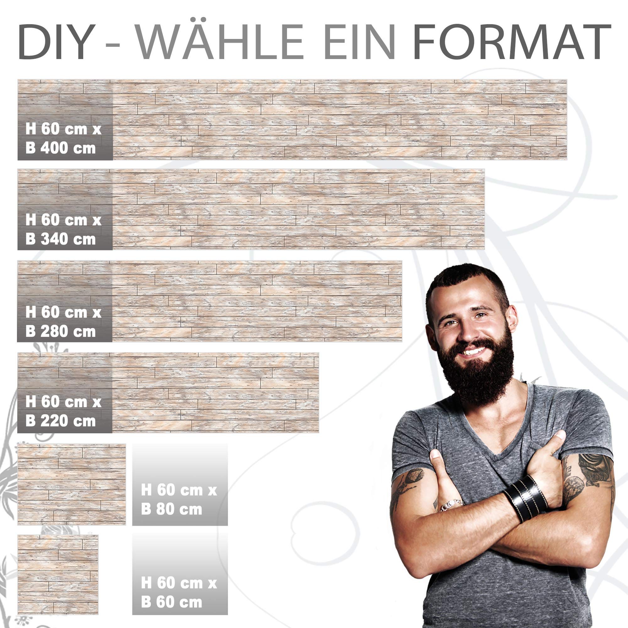 StickerProfis Küchenrückwand selbstklebend Pro PLANKEN 60 x 280cm DIY - Do It Yourself PVC Spritzschutz