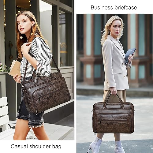 Miniatura 2 de Shrrie Bolso bandolera de cuero para hombres y mujeres, bolsa de cuero para laptop de 17 pulgadas, resistente al agua, gran hombro, oficina, trabajo