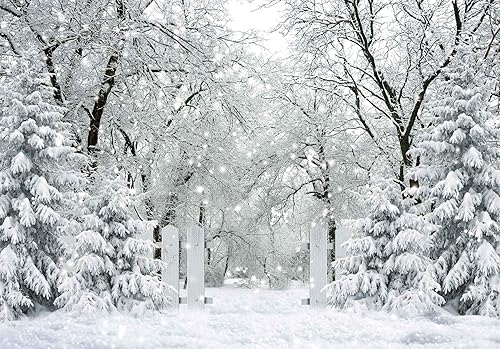 7x5FT White Winter Forest Scene Photography Backdrop Wonderland Snowflake Landscape