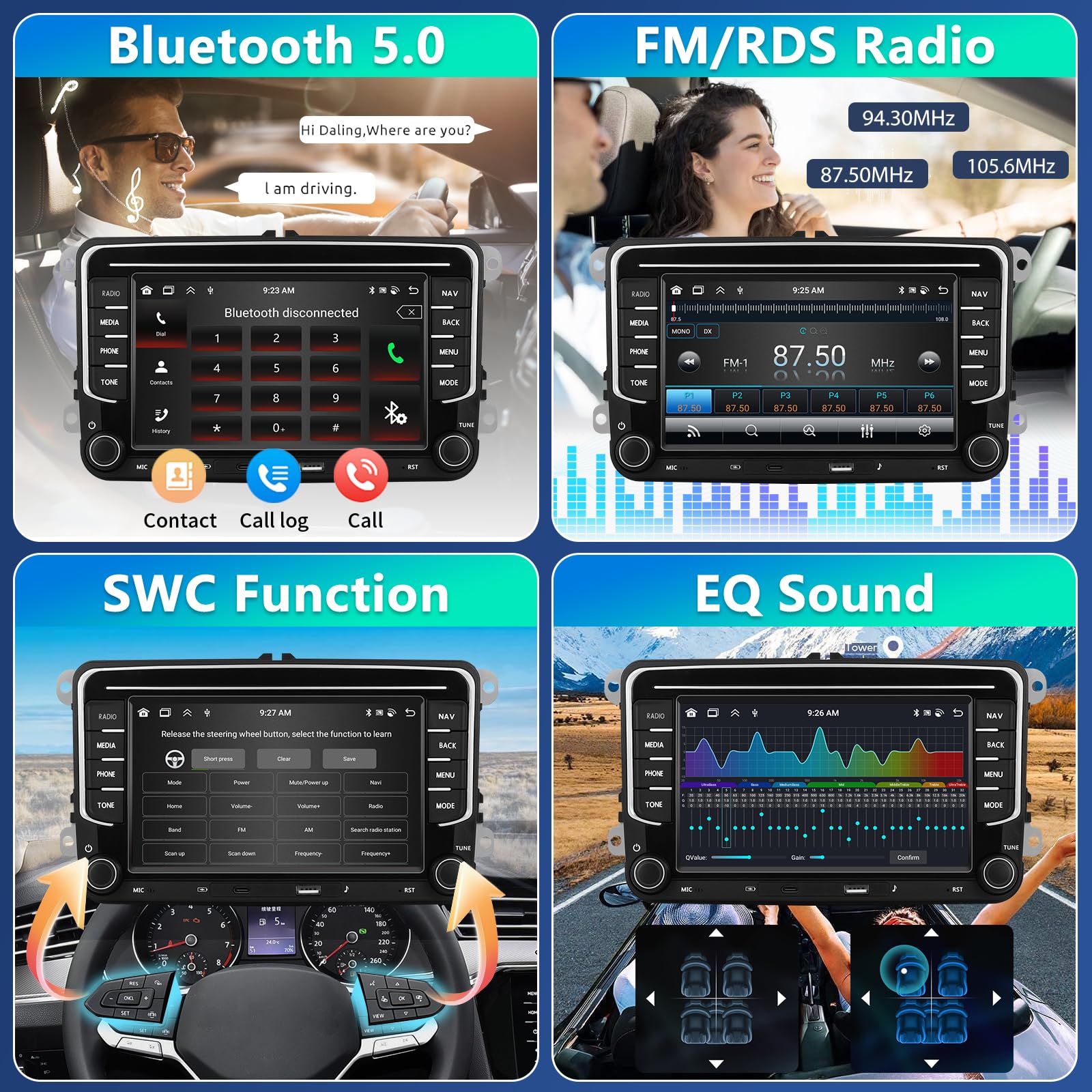 6+128G Motorsi Radio samochodowe do VW Golf 5 Tiguan Touran Passat Polo Skoda Caddy Seat z bezprzewodowym siedzeniem Carplay Android Auto 7" ekran dotykowy Navi/WiFi/FM/RDS/SWC/Canbus/Bluetooth/EQ+