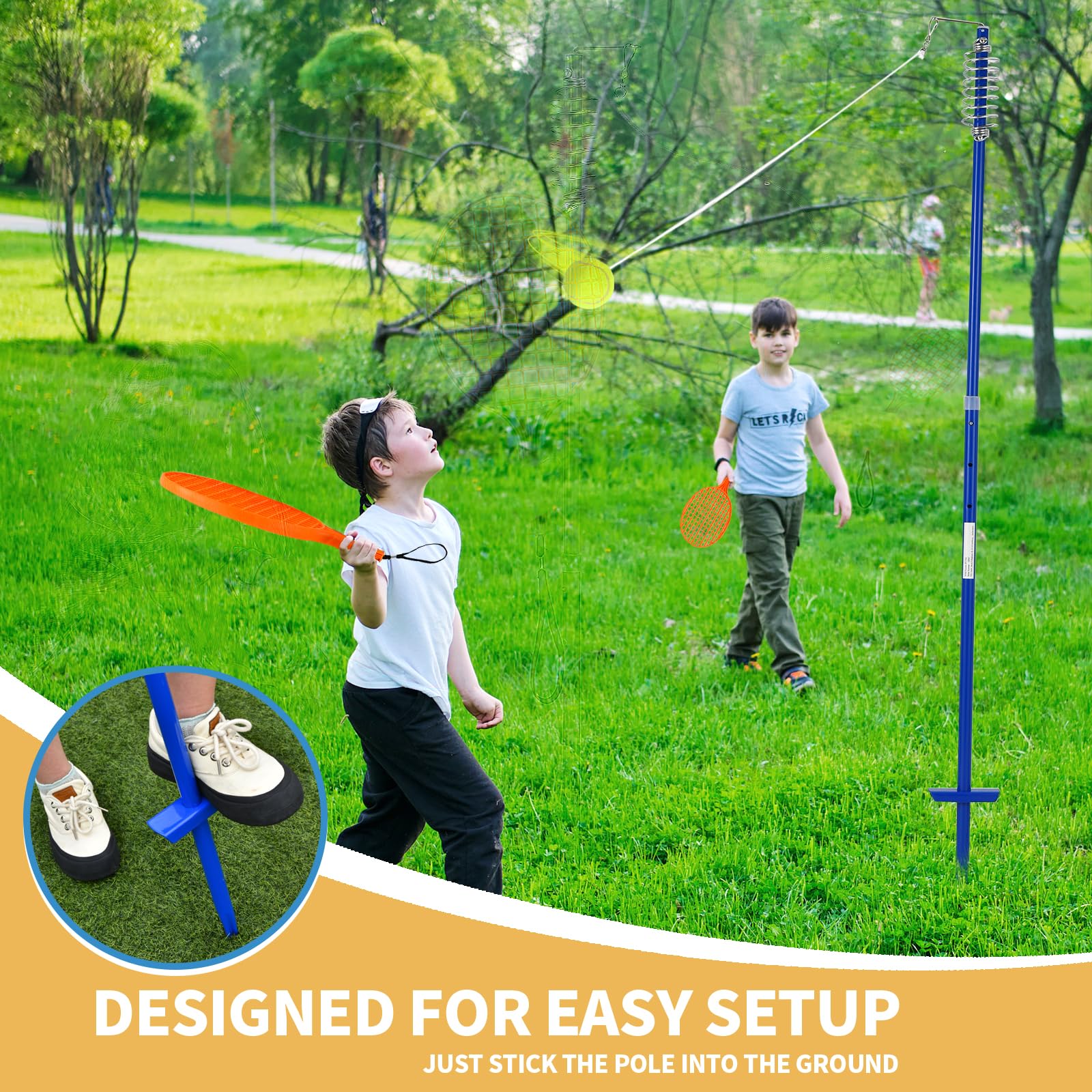 LIFEZEAL Twistball Set, Twist Ball Set mit 2 Schlägern & 1 Ball, Tennis Trainer Spiel Swingball mit 3 höhenverstellbare Stufen, Gartenspiele für Kinder & Erwachsene