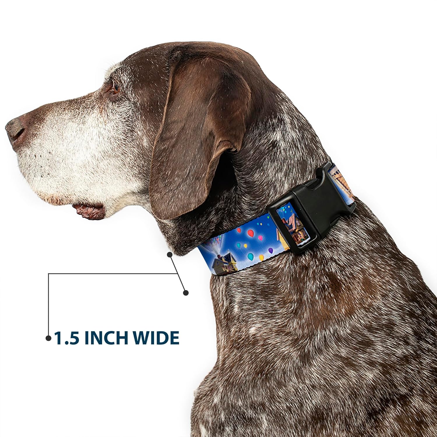 Buckle-Down Plastic Clip Collar - Up Carl on Porch/Flying House/Balloons - 1.5" Wide - Fits 16-23" Neck - Medium