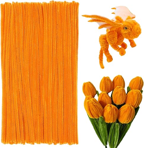 180 piezas de limpieza de tuberías de chenilla, limpiadores de tuberías naranja para manualidades, 11.8 pulgadas, tallos de felpilla para