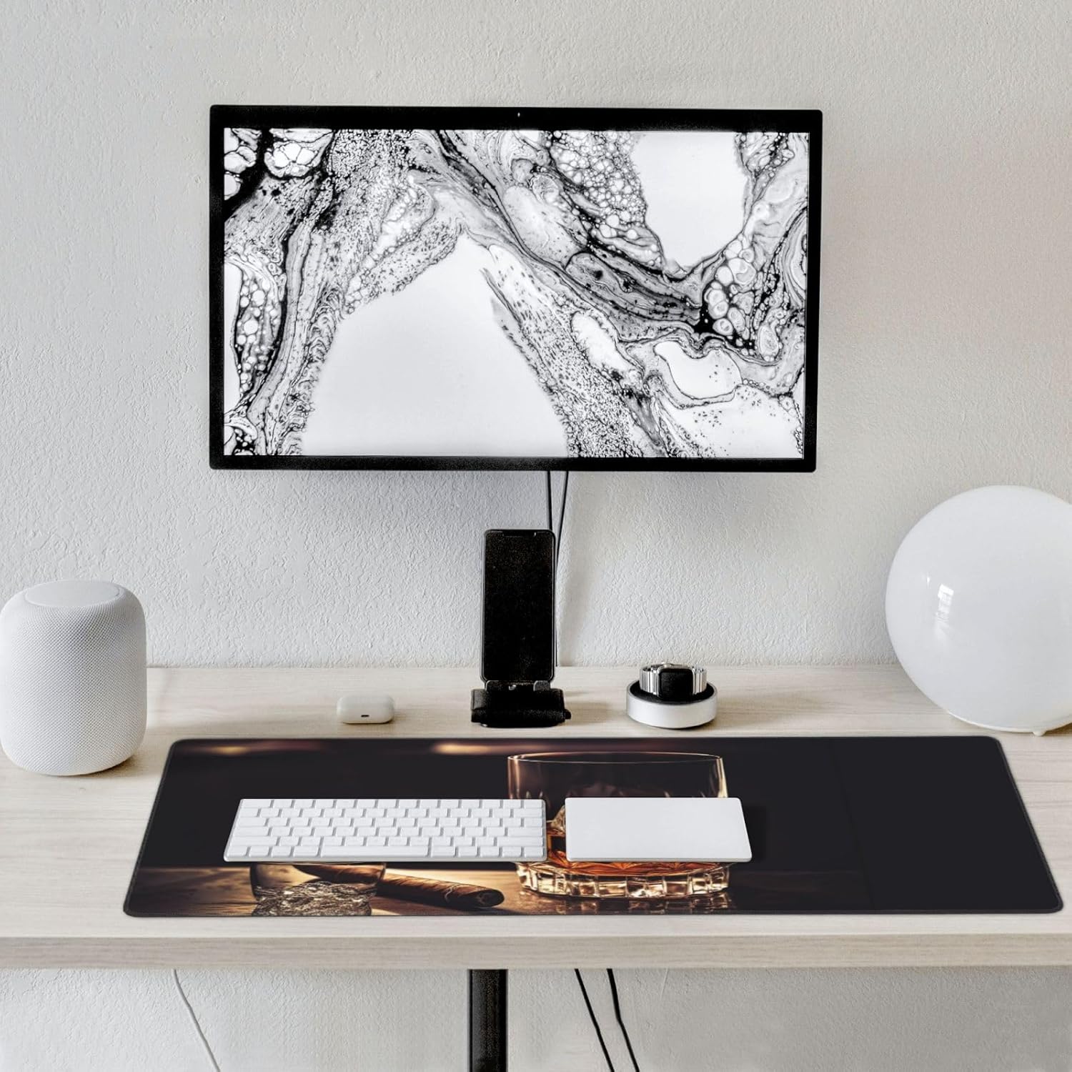 Large Gaming Mousepad with Non-Slip Rubber Base Extended Laptop Desk Pad 35.5x16 inch Long Computer Keyboard MouseMat Whisky and Cigar Mousepad for Home Office Work