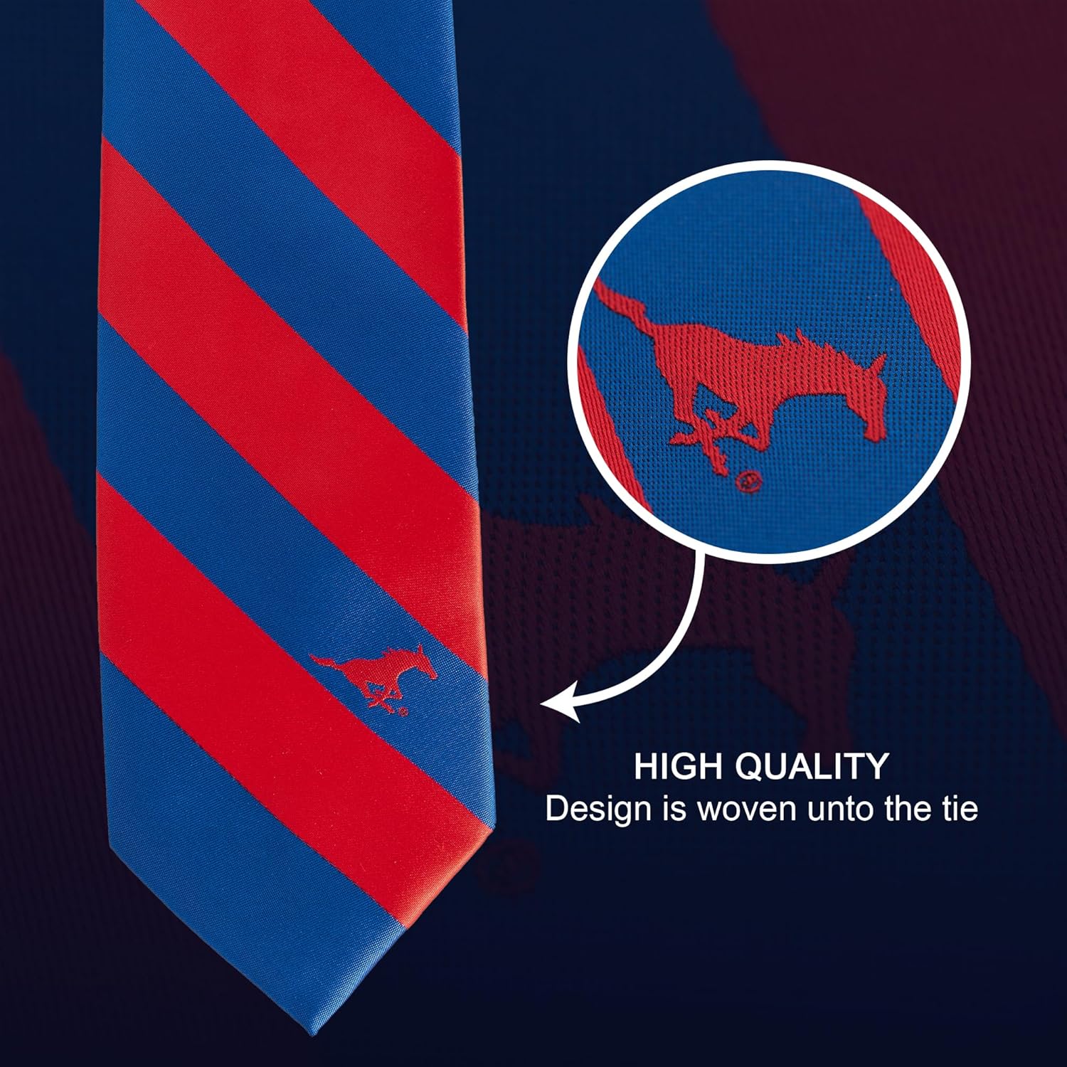 Desert Cactus Southern Methodist University Neck Tie SMU Mustangs 100% Polyester Necktie with Logo, Officially Licensed - Image 2