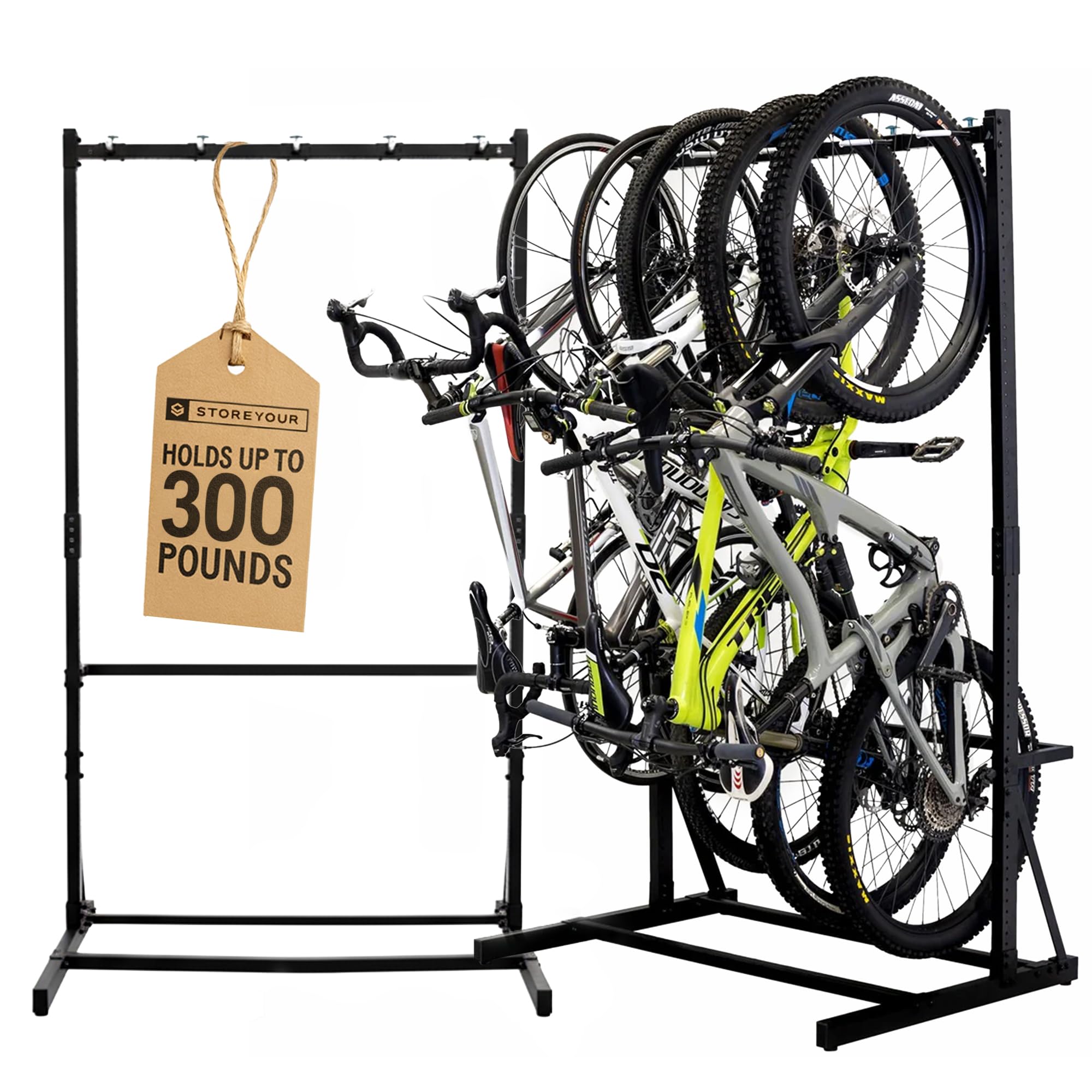 StoreYourBoard Indoor Bike Rack - Freestanding 5 Bike Storage Stand - Heavy-Duty Bike Holder for Garage or Home - Space-Saving Indoor Bike Stands for Road, Mountain, and Hybrid Bicycles - Black