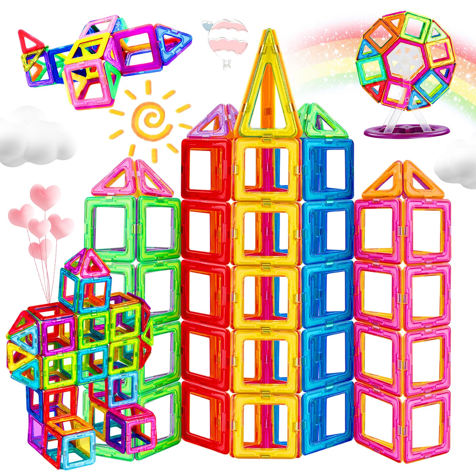 HISHOPTOY Magnetische Bausteine 120 Teile Magnetspielzeug Kinder Lernspielzeug ab 3 4 5 6 7 8 Jahre Magneten Spielzeug Geschenk für Junge Mädchen Bauklötze