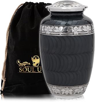 SOULURNS Radiance Black Aluminum Cremation Urn for Human Ashes - 200lb Large Adult Memorial - Handcrafted Onyx Metal Funeral Urn for Men & Women