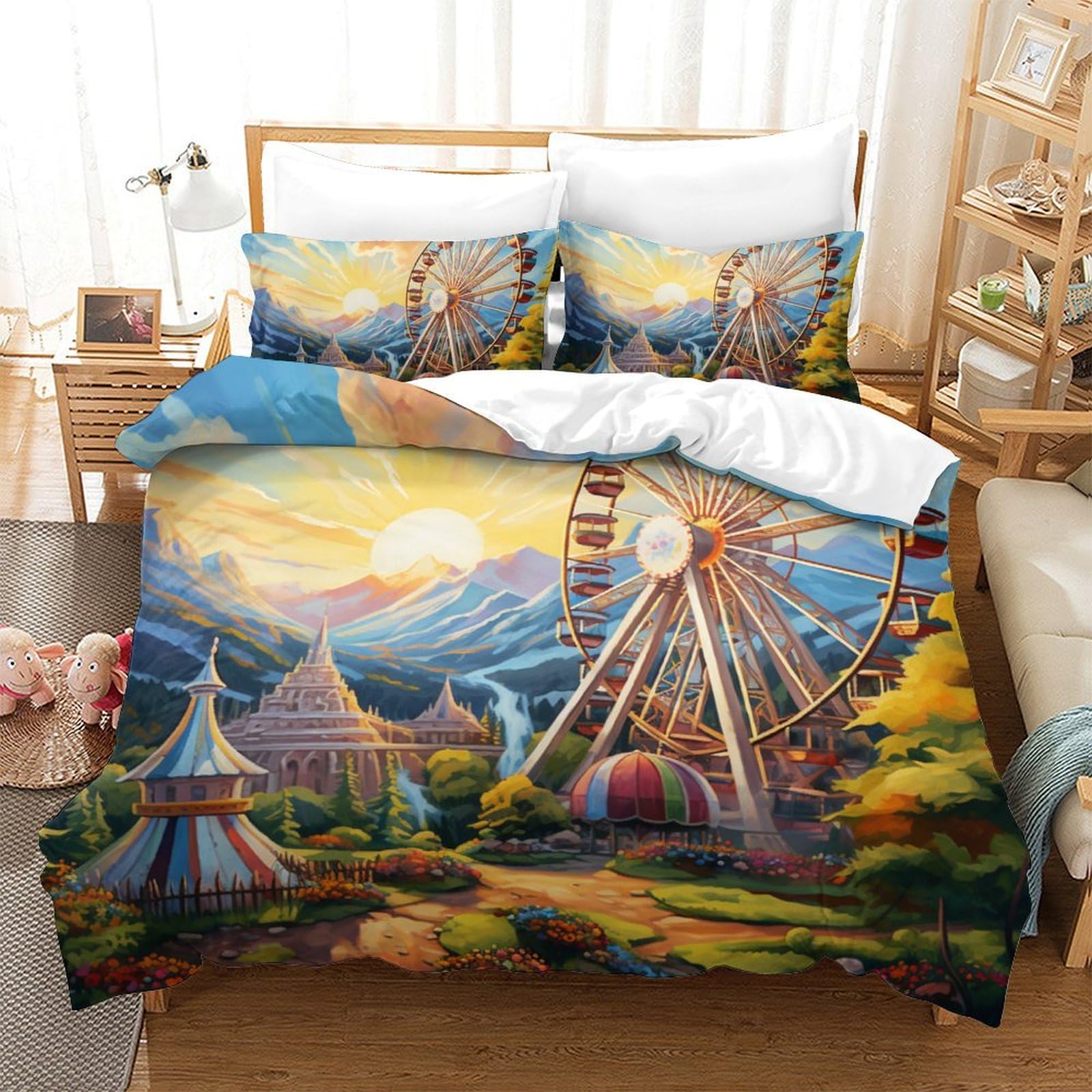 Housse de couette La Grande Roue 220x240 cm avec taies d'oreiller pour lit King