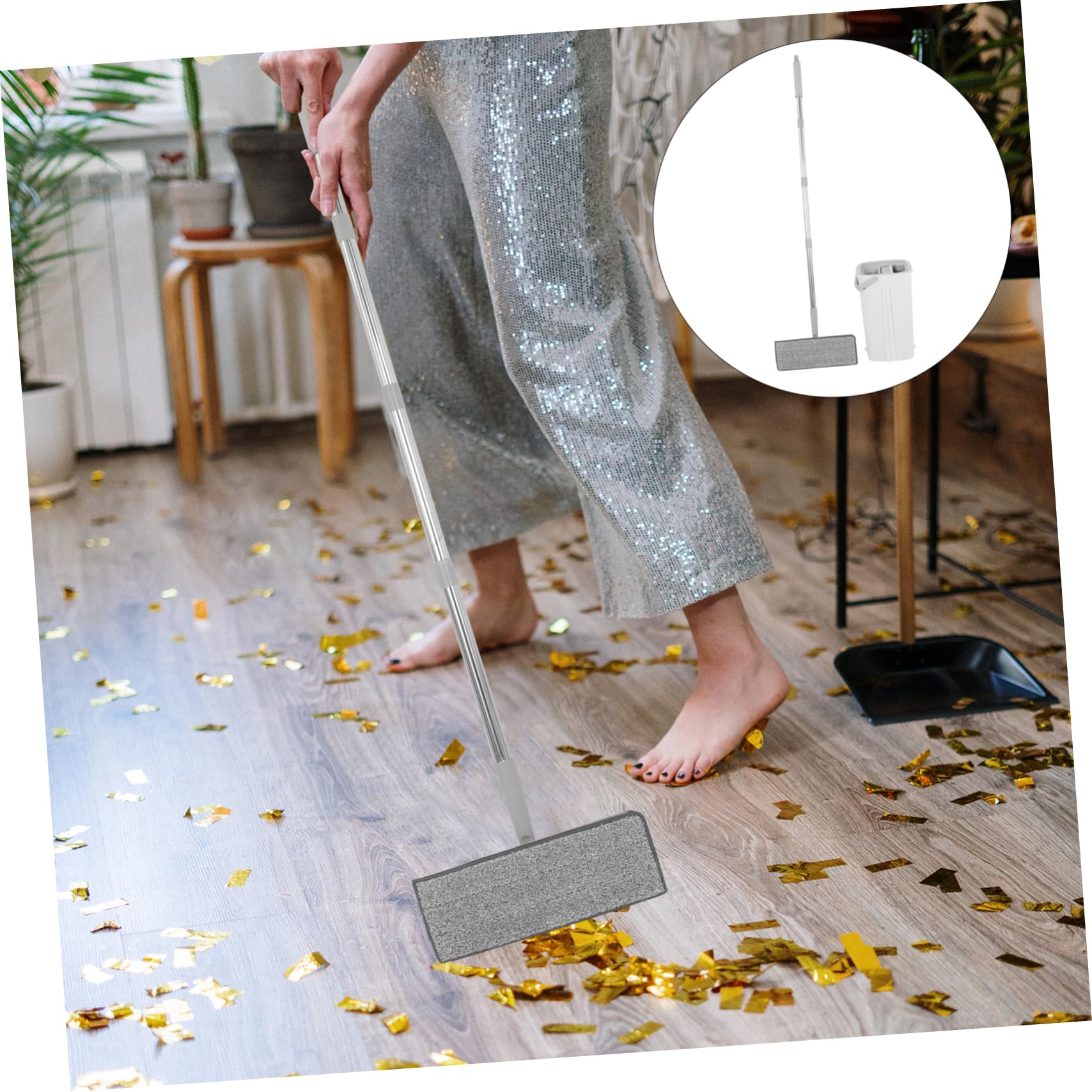 Fregona Super Absorbente con Cubo para Limpieza Dual de Pisos y Ventanas en Hogares y Oficinas, Sistema de Fregona Plana con Microfibra y Acero Inoxidable