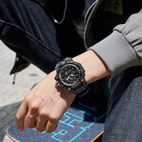 Vista 3 de Reloj militar para hombre, de doble pantalla, impermeable, deportivo, digital, muñeca grande, con alarma