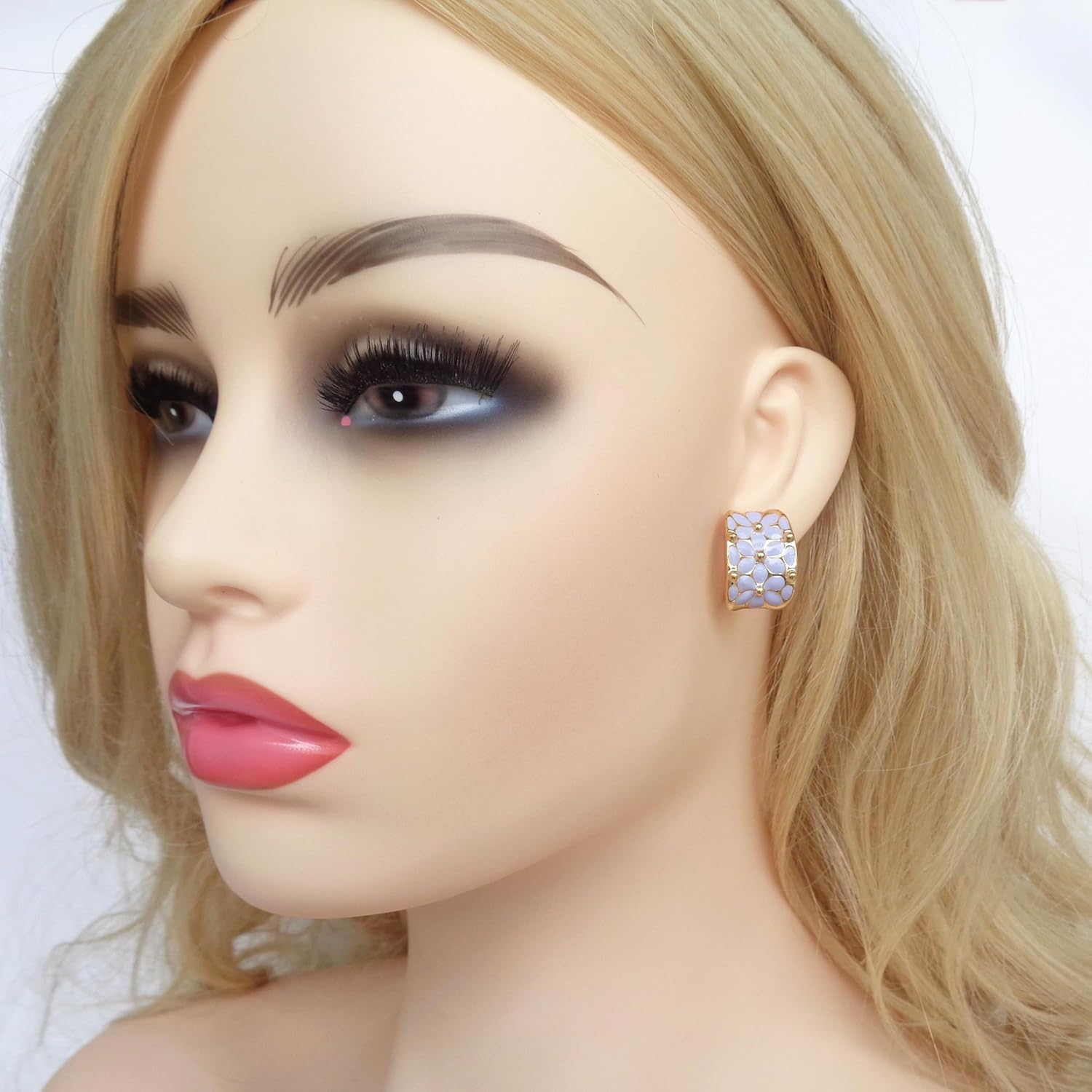 Navachi 18k Gold Plated Square Rainbow Colorful Enamel Leaves Flower Omega Back Earrings - Image 7