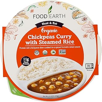 Food Earth Ready-to-Eat Indian Chickpeas Curry with Steamed Rice – Organic, Vegan, Gluten-Free, Microwavable Meal (Pack of 6 x 10.58 oz)