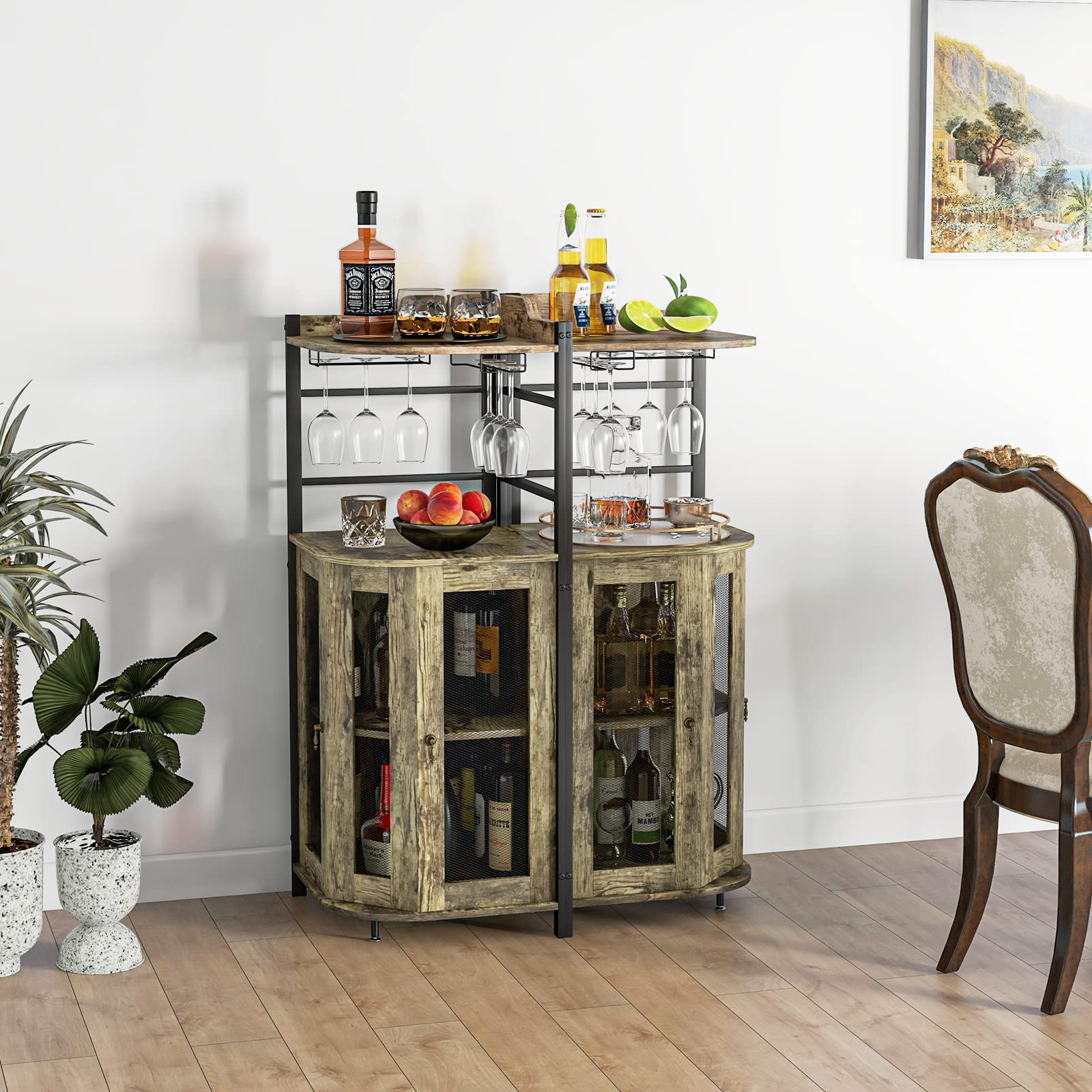 GiantexUK Armadietto angolare da bar, industriale con supporti in vetro