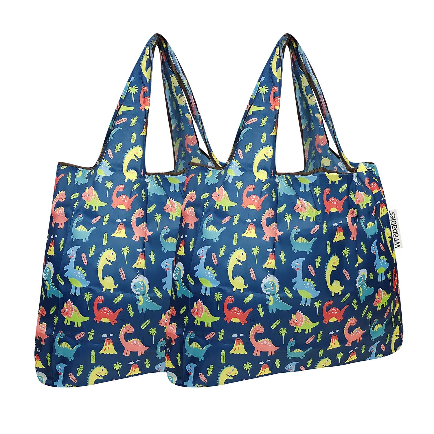 allydrew Foldable Tote Nylon Reusable Grocery Bag (Set of 2), Dinosaurs