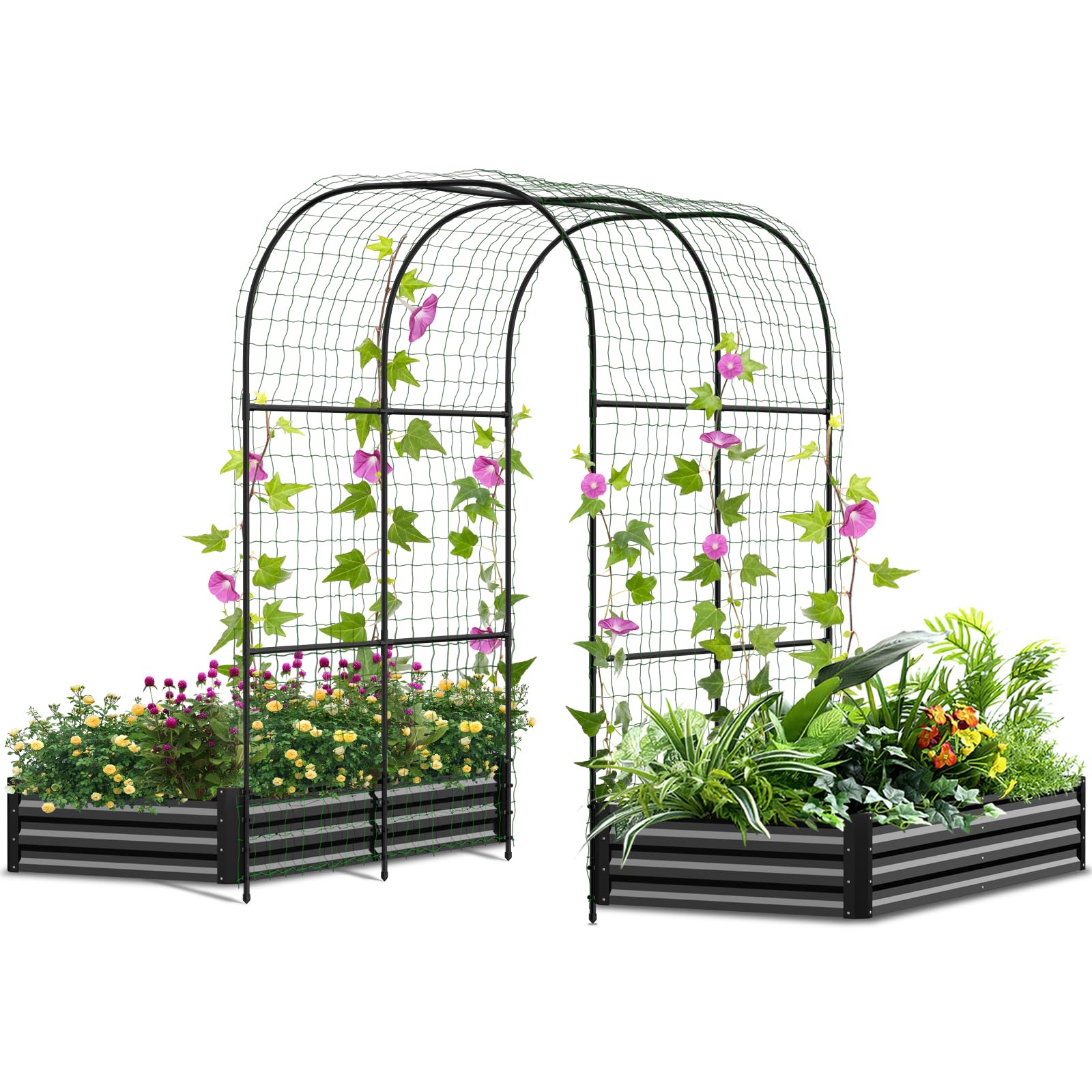 SUNYRISY Galvanized Raised Garden Bed with Arch Trellis