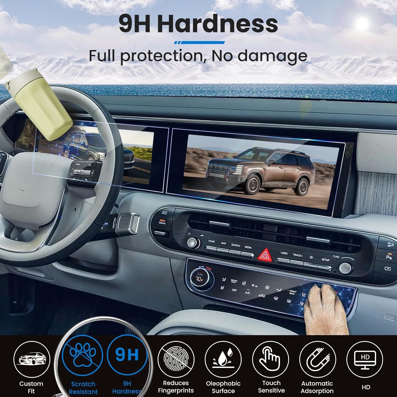 3PACK for 2026 Hyundai Palisade Screen Protector [9H Tempered Glass] for 2026 Hyundai Palisade Hybrid (SEL/SEL Premium/Limited/Calligraphy) Dual 12.3-Inch Integrated Screen + Air Conditioner Screen,for 2026 Hyundai Palisade Hybrid Accessories